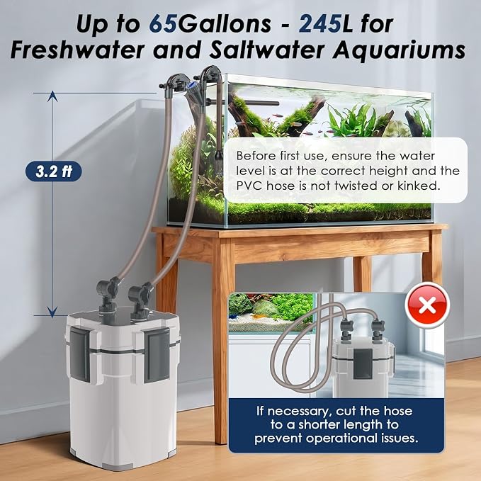 fishkeeper Canister Filters for Aquarium, 320GPH/1200LPH Ultra-Quiet External Fish Tank Filters for Freshwater & Saltwater Aquariums up to 65Gal, 3-Stage Filtration with Quartz Balls and Filter Cotton