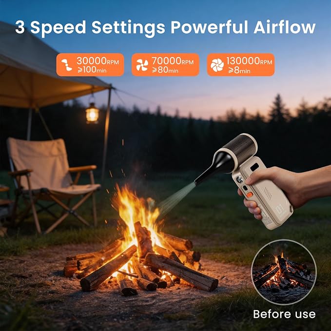 Compressed Air Duster - 130000RPM Rechargeable Electric Cordless Blower, Built-in Cable Power Bank, Vacuum Cleaner with Stepless Speed for Computer Keyboard, Car, Home and Outdoor - Camel