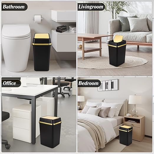 Bathroom Trash Can with Lid 4 Gallon Trash Can with Swing Lid Small Garbage Can Black Bathroom Trash Can with 300 Counts Trash Bags for Kitchen Bedroom Office Dorm