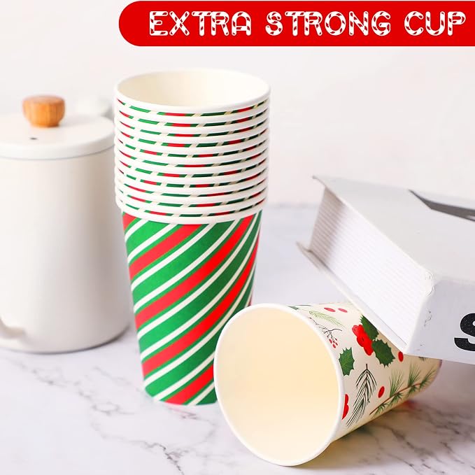 Gerrii 100 Set Christmas Paper Cups Disposable 12 oz with Lids Hot Chocolate Cups Coffee Cups Holiday Hot Cups for Hot and Cold Drinks Tea Water Bar Supplies Winter Season(Pretty Style)