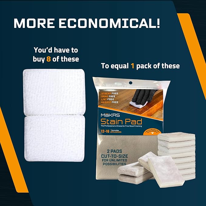 MāKRS Stain Pad, Cut-to-Size Staining Pads, 3-Pack, Lint, Snag, Streak-Free Applicator, Micro Brush Material, Wood Stains and Oil Based Finishes, Easy to Use with Consistent Application
