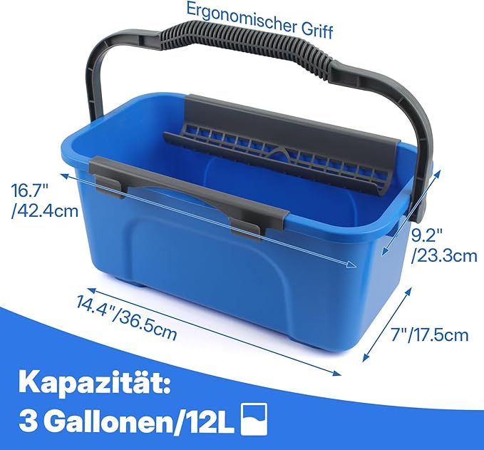 Window Cleaning Kit with Bucket 3 Gallon, 14" Window Squeegee and 15" Scrubber with 61" Long Handle, Professional Window Washing Equipment Cleaner Tool for Home Outdoor Commercial Use