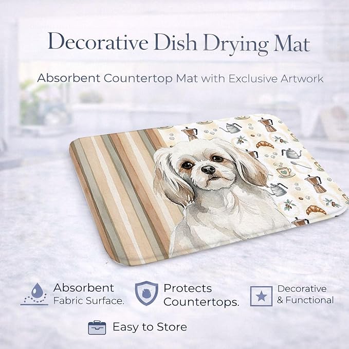 Caroline's Treasures White Tibetan Spaniel Coffee Bar Dish Drying Mat Absorbent Dish Drying Mat Pad for Kitchen Counter Dish Drainer Mat for Countertop, 14 x 21", Multicolor