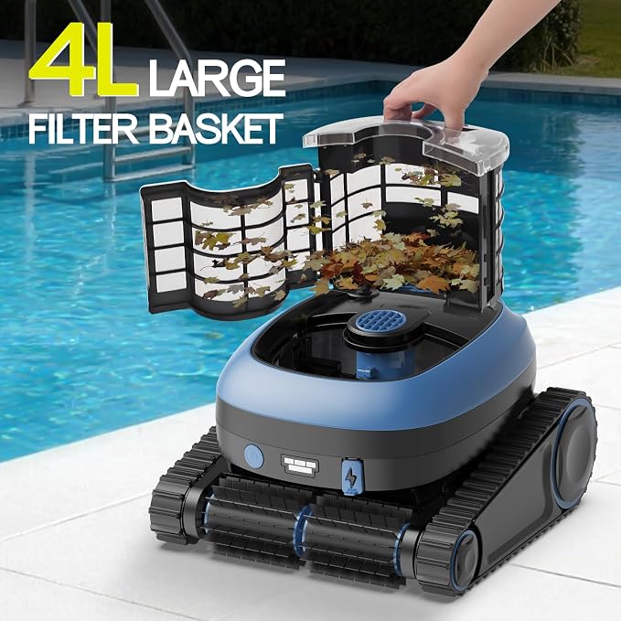 Robotic Pool Vacuum, 3-in-1 Cordless Pool Cleaner for Inground & Above Ground Pools, Wall & Waterline Cleaning, Smart Navigation, Self-Parking