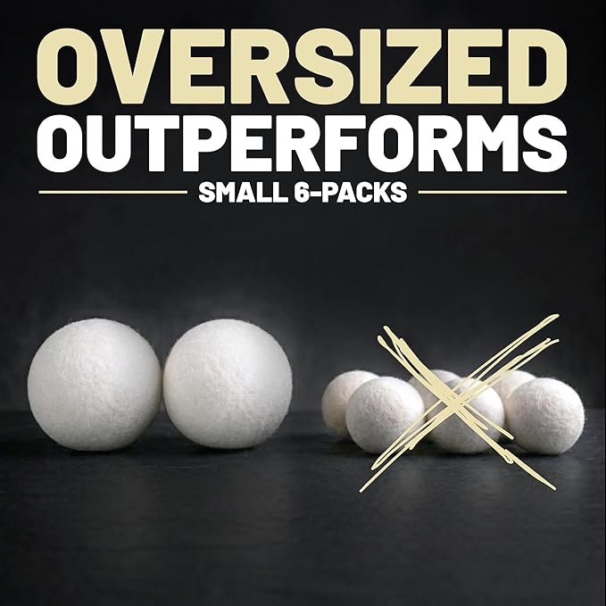 XXL 4in Wool Dryer Balls – Twice The Size of XL | 100% Organic New Zealand Wool | Shorten Drying Time | Reduce Static & Wrinkles Fast (by BigWoolBalls)