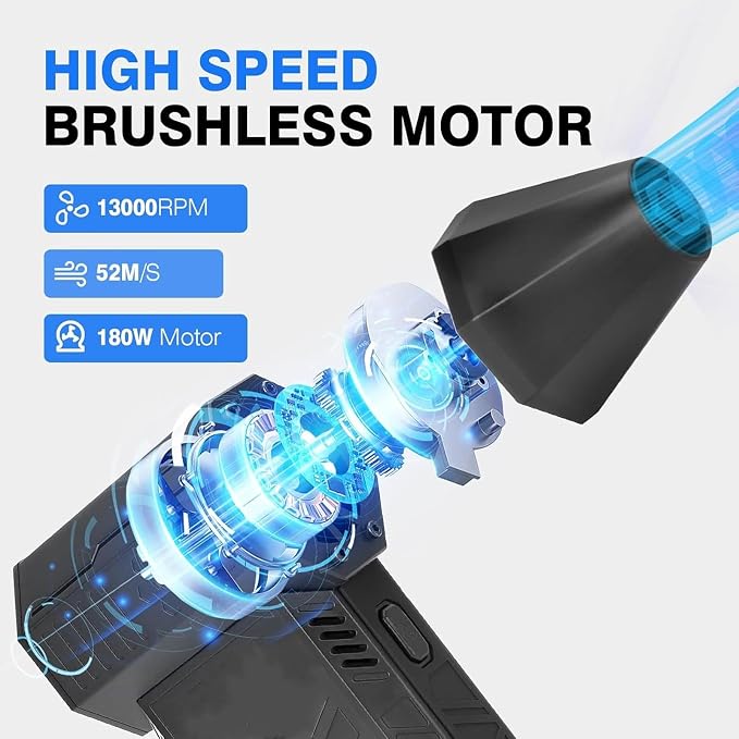 Dry Blower, 3 Gear Adjustable Electric Air Duster, 130000RPM Dry Mini Blowers, 5600mAh Portable Air Blower Car Dryer Turbine Blower for Car, Cleaning, Camping