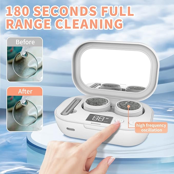 Portable Ultrasonic Contact Lens Cleaner with USB Charger - Fit Disposable Soft, Colored & RGP Lenses - Travel & Home (White)