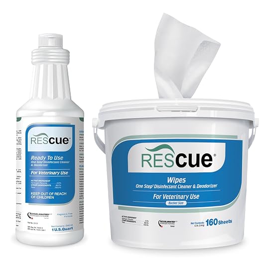 REScue Bucket Wipes & RTU 32oz Disinfectant – Disinfectant Cleaner for Vet Use, Designed to Clean Kennels, Litter Boxes & More
