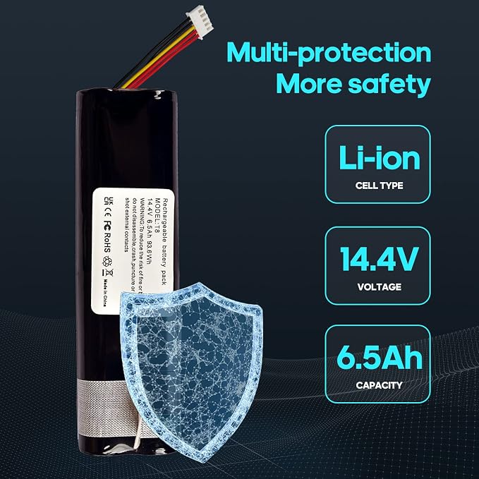 6.5Ah Battery Compatible with Yeedi vac Series、Ecovacs Deebot T5、T8、T9、T10、T20、X1、950 Robotic Vacuum Cleaners Replacement Battery Pack,Side Brush(2pcs)