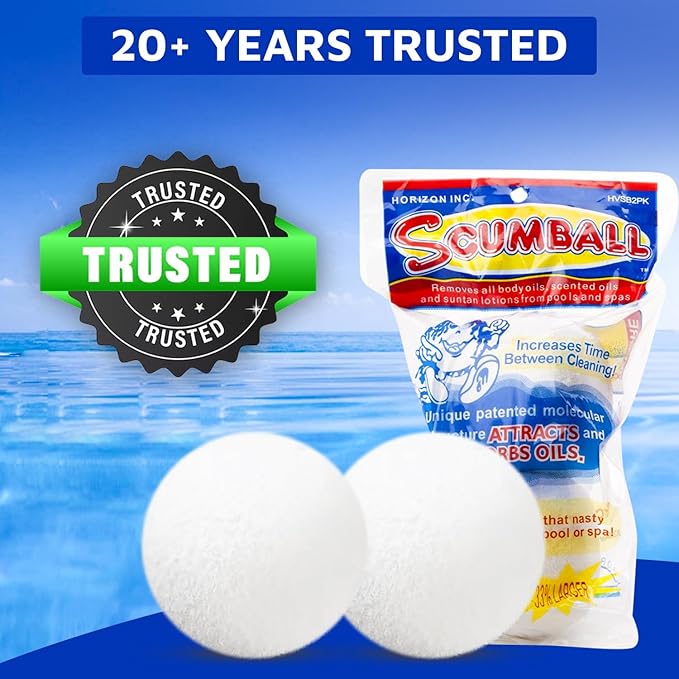 Scumballs for Hot Tub Scum Absorber & Pool Spa Surface Cleaner | Reusable 3-inch Foam Ball Absorbs Oils, hot tub Sponge scum Absorber | Hot Tub Accessories Prevents Scum Lines & Filter Clogs | 4 Pack