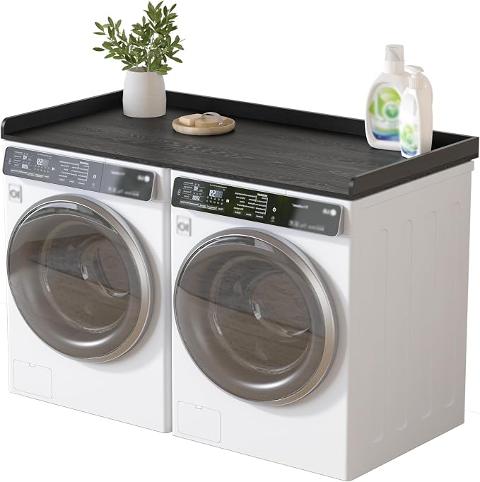 Piskyet Washer Dryer Countertop,Laundry Countertop with Edge Rails,27.5" Depth x 54" Wood Countertop for Washer and Dryer,Laundry Machine Topper for Laundry Room Organization and Storage (Black)
