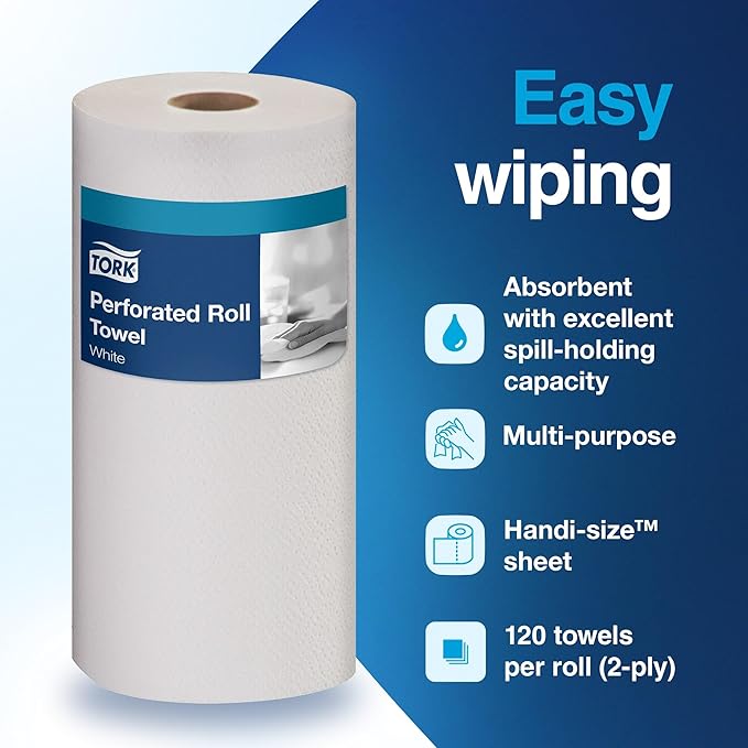 Tork Handi-Size Perforated Roll Towel White, Certified Compostable, 30 x 120 Towels, HB9201
