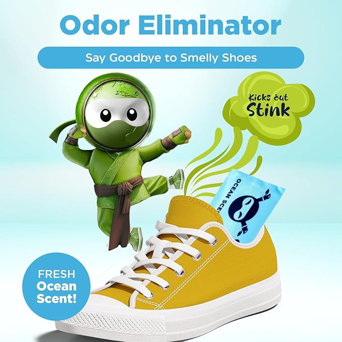 Earth Ninja Home & Shoe Deodorizer Bundle – Fridge Ninja (2 Pack) + Shoe Ninja (2 Pack) – Natural Activated Charcoal Odor Eliminators – Long-Lasting, Reusable Odor Absorbers for Fridge, Shoes, Gym Bag