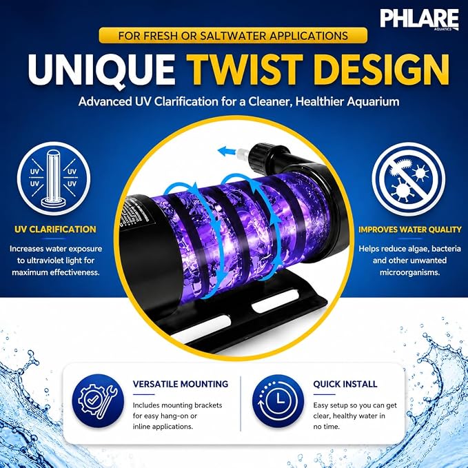 UV Aquarium Filter – 9W External UV Light for Fish Tanks & Ponds | Promotes Crystal Clear Water | Freshwater & Saltwater | Inline UV Clarifier for Aquariums