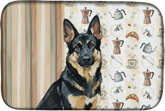 Caroline's Treasures Black and Tan German Shepherd Coffee Bar Dish Drying Mat Absorbent Dish Drying Mat Pad for Kitchen Counter Dish Drainer Mat for Countertop, 14 x 21", Multicolor
