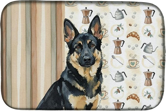 Caroline's Treasures Black and Tan German Shepherd Coffee Bar Dish Drying Mat Absorbent Dish Drying Mat Pad for Kitchen Counter Dish Drainer Mat for Countertop, 14 x 21", Multicolor
