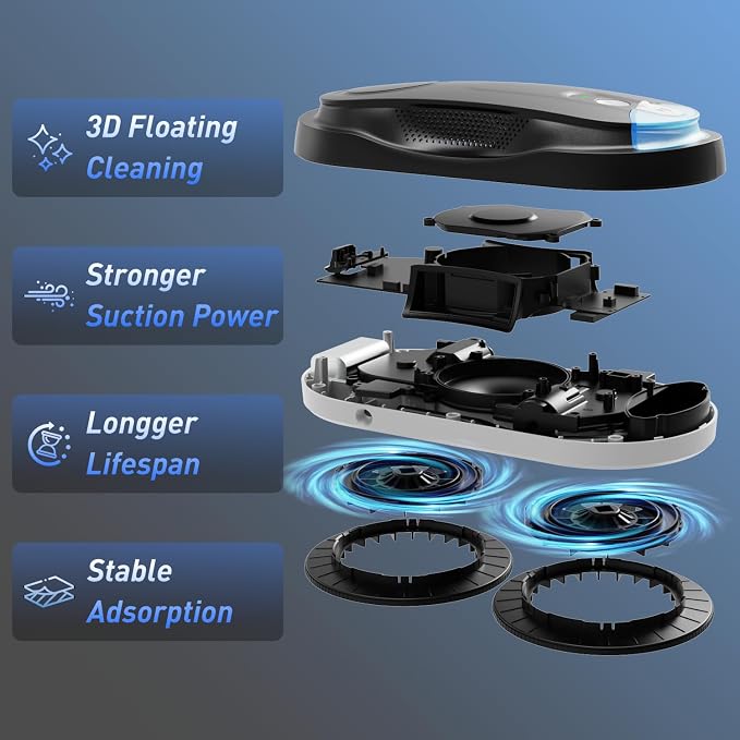 KKI Window Cleaning Robot, Automatic Window Cleaner Robot, Dual Ultrasonic Spray, Max 3200Pa, AI Path Planning & Edge Detection, Remote Control for High-Rise Windows Outside/Inside, Glass,Door, X3