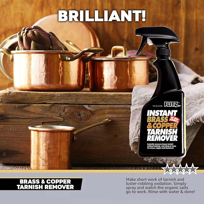 Flitz Instant Brass and Copper Tarnish Remover - 16oz Bottle of USA-Made Organic Rust Remover Spray (No-Rub) - Removes Stains & Oxidation from Glass & Aluminum - Brass Cleaners That Work (12 Pack)