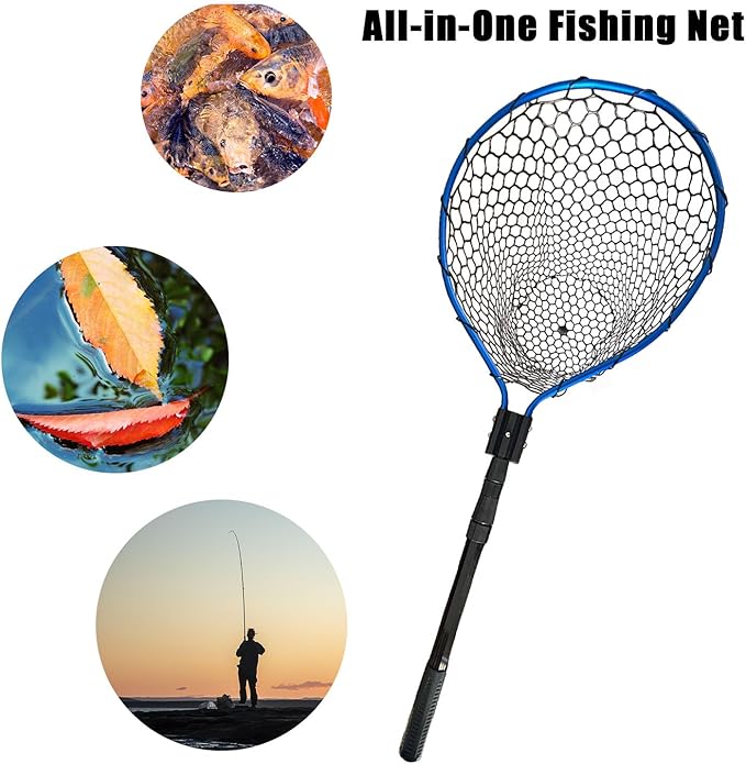 Large Fishing Net with Handle High Strength Landing Net Long Telescoping Rubber Fish Net Extendable Dip Net for Fishing Ideal for River Angling Pier Boat