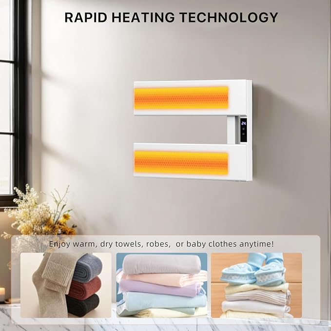 Electric Towel Warmer with Smart LED Timer, Modern [2/3/4] Bar Large Panel Heated Towel Rack, Wall-Mounted Plug-in/Hardwired 2-in-1, Rapid Warmth for Bathrooms, [Matte Black/Alpine White]