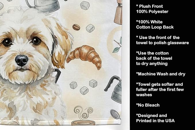 Caroline's Treasures Maltipoo Coffee Bar Kitchen Towel Velour Plush Front and Cotton Loop Back Machine Washable