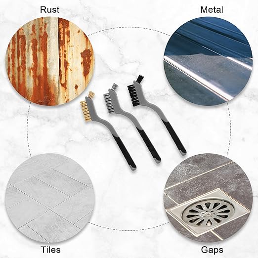 Reallnaive 50 Pcs Mini Wire Brush Set 7 Inch Stainless Steel Brass Nylon Bristles Small Wire Brushes for Rust Removal Paint Scrubbing Deep Cleaning(Brass/Stainless Steel/Nylon,Gray,Black,Brown)