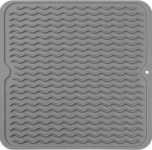 MicoYang Silicone Dish Drying Mat for Multiple Usage,Easy clean,Eco-friendly,Heat-resistant Silicone Mat for Kitchen Counter or Sink,Refrigerator or Drawer liner Grey M 12 inches x 12 inches