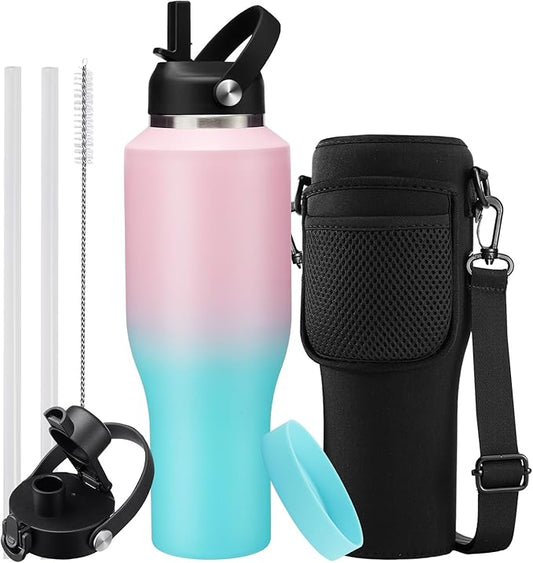 Insulated Water Bottle 40 oz - Keep Cold 48h & Hot 24h Vacuum Large Metal Insulated Tumbler Fits in The Car, Bike, Treadmill, Stroller, Golf Cart Cup Holder, Travel Coffee Mug
