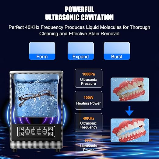 2.5L Ultrasonic Cleaner with Heater & Digital Timer 40KHz Stainless Steel Ultrasonic Jewelry Cleaner for Glasses Dentures Watches Parts Tools Carburetor & Circuit Board - CE/FCC/RoHS Certified