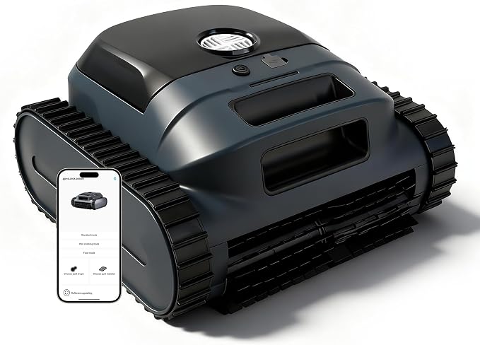 Cordless Robotic Pool Vacuum Cleaner, Intelligent Route Planning, Wall & Waterline Climbing, 120-Min Runtime, for Above Ground/Inground Pools up to 2000 sq. ft, APP Support,White