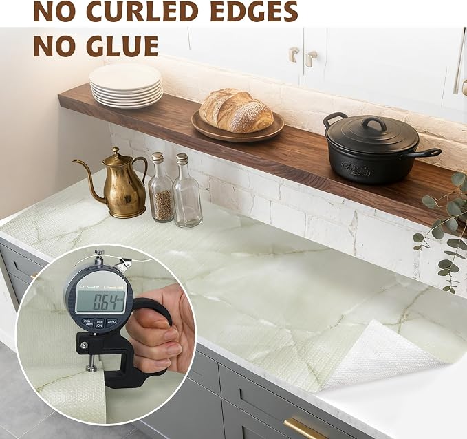 2-Layer Drawer and Shelf Liner for Kitchen Cabinet: 23.6in X 30Ft Non Slip Waterproof Shelf Paper Non Adhesive Refrigerator Liners Cyan Marble Easy Liners for Bathroom with Knife Tape Measure