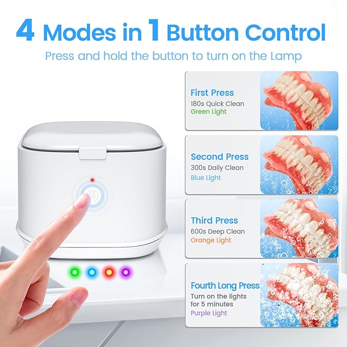Ultrasonic Retainer Cleaner,50kHz Ultrasonic Denture Cleaner Machine for Aligner, Night guard, Braces, Jewelry and More 300ML Pod(White)
