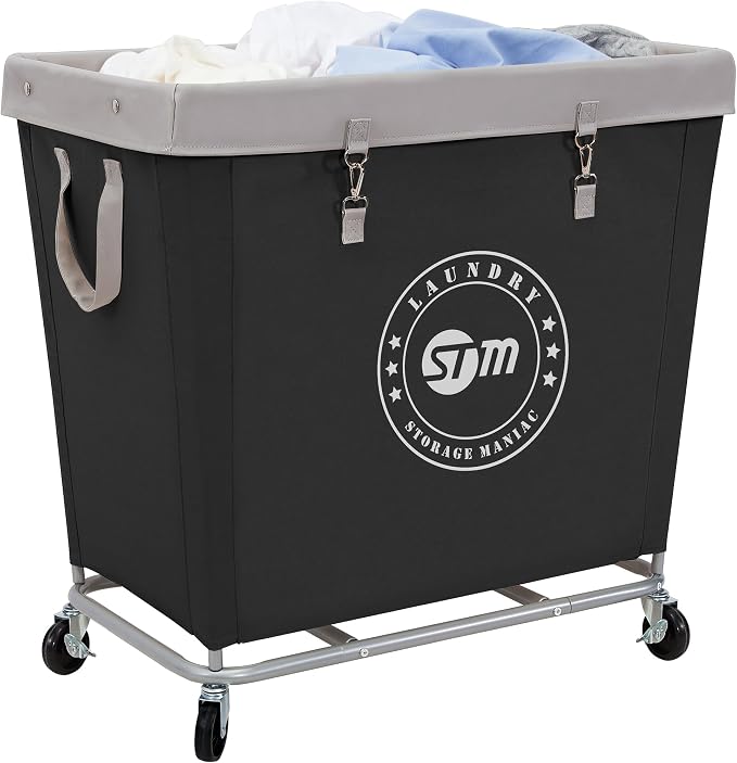 STORAGE MANIAC Commercial Laundry Hamper with Heavy Duty Steel Frame, 320 L Industrial Laundry Basket Cart with Wheels for Hotel, Home, Laundry Room, 31.7''L x 19.3''W x 30.91''H, Large Black
