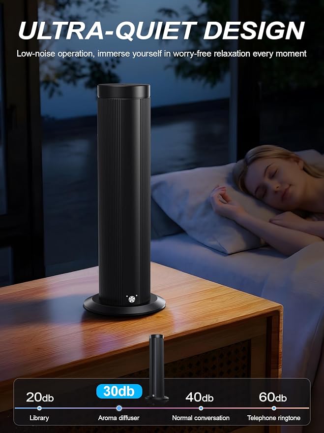 Waterless Scent Diffuser for Large Room up to 1500 Sq Ft - Cold Air Essential Oil Diffuser with App Timer & ≤25dB Quiet, for Home Bedroom Office Hotel Spa, Black (Oils Not Included)