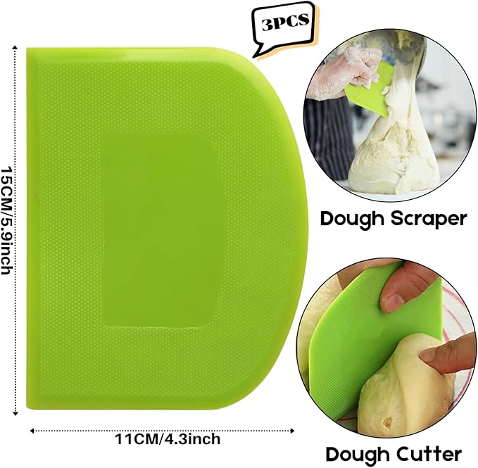 SURDOCA Dough Scraper Bench Scraper - 3P 5.9x4.3" Plastic Flexible Bowl Scraper, Sharp Edge & Angles Cake Scraper. Non-Slip Bakeware Decorating Tools Sculpting & Modeling Tools - Blue+White+Pink