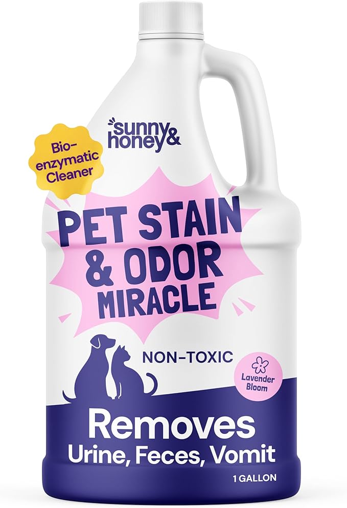 Sunny & Honey Pet Stain and Odor Remover - Enzyme Cleaner for Dog Urine and Poop on Carpets and Furniture - Strong Pet Carpet Cleaner Spray (1 Gallon Lavender)