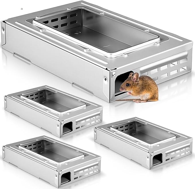 8 Packs Multi Catch Mouse Trap Clear Top Mice Trap Rodent Humanized Silver Rat Traps for Indoor Outdoor Rat Control Pet and Security