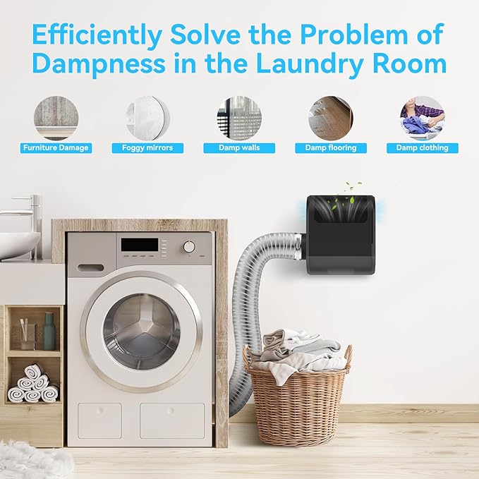 3-in-1 Indoor Dryer Vent - Polyester Screen Filter and Water Drawer System for Electric Clothes Dryers, Includes Dryer Vent Clamps-Black Color (Black)
