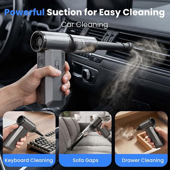 Antarctic Star 130000 RPM Electric Air Duster, Portable Turbo Blower with Stepless Airflow Adjustment and Vacuum Cleaning Kit for Computer, Keyboard, Car Interior & Outdoor Use, Grey
