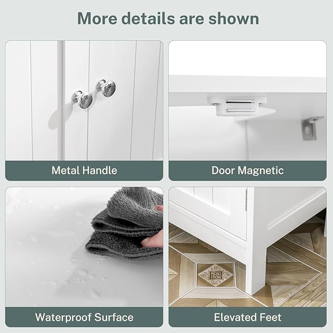 TEENFON Pedestal Sink Storage Cabinet, Under Sink Cabinet with 2 Doors & Shelf, Under Bathroom Sink Cabinet, Pedestal Sink Storage for Bathroom, White