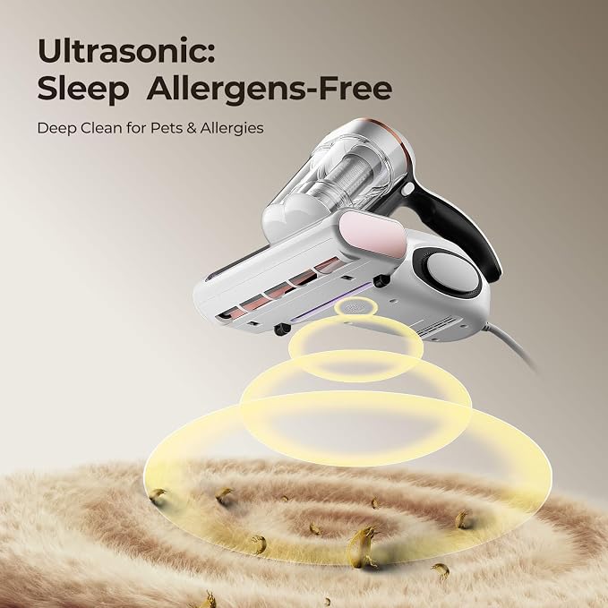 JIGOO Bed Vacuum Cleaner with Dust Sensor, Mattress Vacuum Cleaner with UV & Ultrasonic and High Heating, 13Kpa Suction 500W Powerful Double-Cup Handheld Vacuums (J300, Corded)