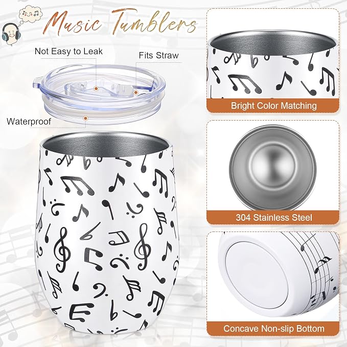 Umigy 4 Pcs Musical Note Tumbler Gifts, 12 oz Stainless Steel Coffee Travel Mug, Vacuum Insulated Tumbler Cup with Gift Box Music Themed Gift for Music Lovers Birthday Graduation Party Supplies