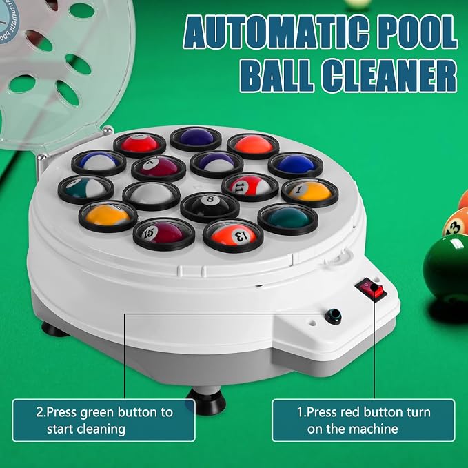 Pool Ball Cleaner,110V Automatic Billiard Ball Cleaner,Pool Ball Cleaner Machine,Electronic Pool Balls Polishing for 16 Billiard and Snooker Balls