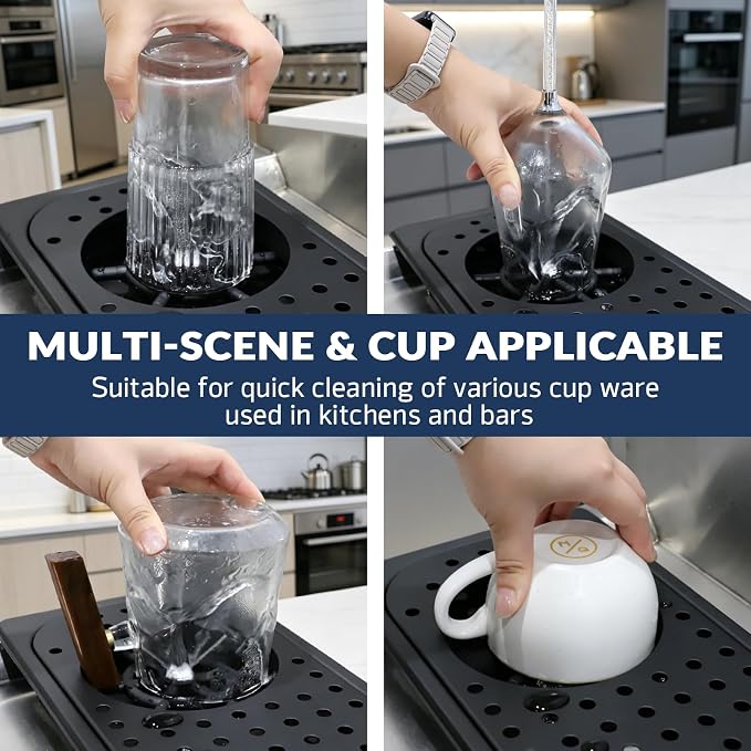 Pitcher Rinser Glass Rinser Cup Washe Stainless Steel Cup Washer with Drain Drip Tray Hose for Home Kitchen, Restaurant, Bar, Coffee Restaurant(53 * 16.2 * 4cm)