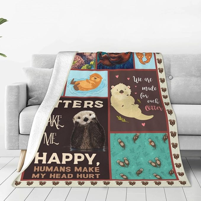 Sea Otter Decor Throw Blanket - Warm, Soft, Plush, Lightweight Fleece Flannel - Otter Stuff Blanket Gifts for Girls, Kids, Baby, Boys, Women, Men, Adults - 60"X80"
