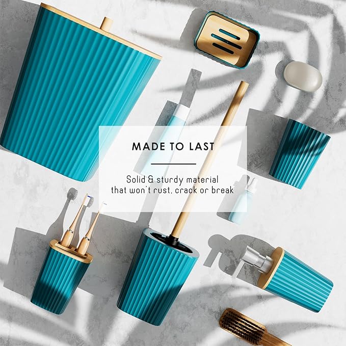Clara Clark Bathroom Accessories Set - Bathroom Set, Bathroom Sets with Shower Curtain and Rugs, Shower Curtain Set with Bathroom Trash Can - Teal - 22PC