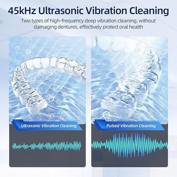 EcoBasic Ultrasonic Retainer Cleaner Machine, 45kHz Dental Cleaning Pod with UV-C Light, 200ML Denture Cleaner with 4 Modes Deep Cleaning for Retainers, Aligners, Mouth Guards, Dentures & Jewelry