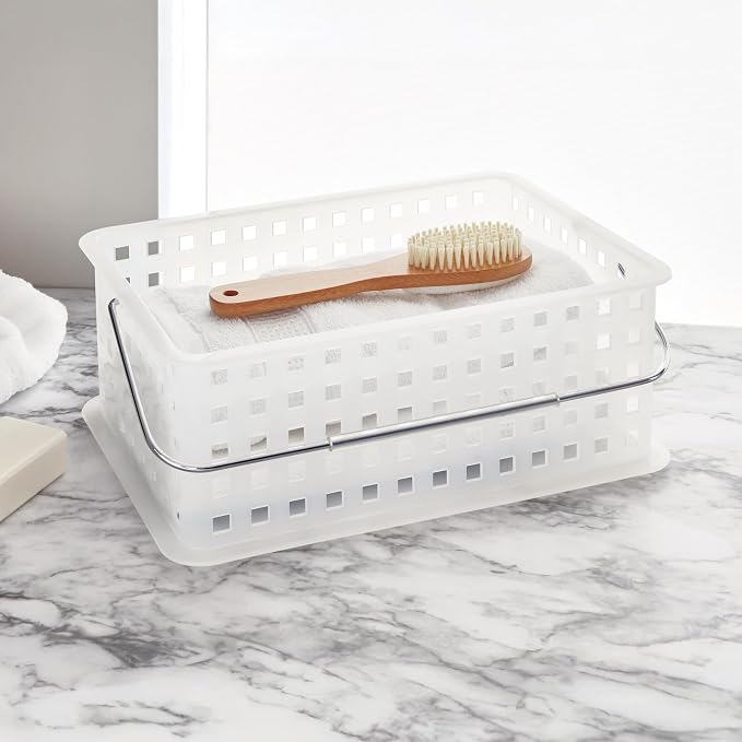 iDesign Portable Shower Caddy Basket with Handle | Clear/Frost, For Dorm or Bathroom, Made in USA