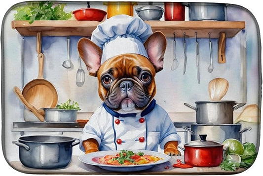 Caroline's Treasures DAC6252DDM French Bulldog The Chef Dish Drying Mat Absorbent Dish Drying Mat Pad for Kitchen Counter Dish Drainer Mat for Countertop, 14 x 21", Multicolor