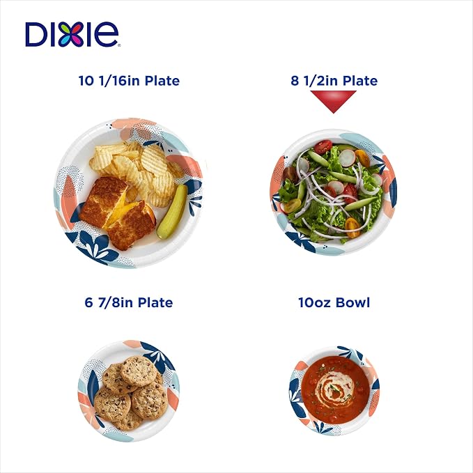 Dixie Medium Paper Plates,8.5 Inch,2X Stronger,Microwave-Safe,Soak-Proof,Cut Resistant,Disposable Plates For Everyday Breakfast,Lunch,& Dinner Meals,90 Count (Pack of 6)